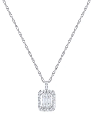 Diamond Emerald Shaped Halo Cluster 18" Pendant Necklace (1/3 ct. t.w.) in 14k White Gold