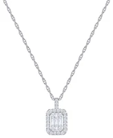 Diamond Emerald Shaped Halo Cluster 18" Pendant Necklace (1/3 ct. t.w.) in 14k White Gold