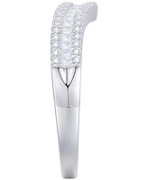 Diamond Baguette & Round Chevron Ring (1/3 ct. t.w.) 14k White Gold