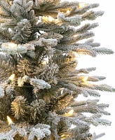 6' Pre-Lit Potted Flocked Arctic Fir Pencil Tree with 120 Color Select Led Lights, 1430 Tips