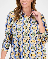 Tahari Asl Plus Printed Button-Front Blouse
