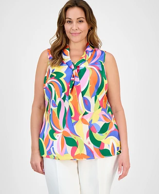 Tahari Asl Plus Sailor-Tie Sleeveless Blouse