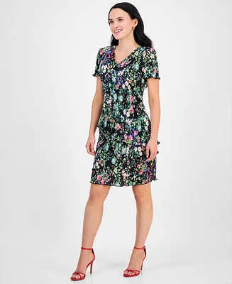 Connected Petite Printed Asymmetric-Tiered Dress