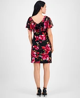 Connected Petite Printed Cape-Overlay Sheath Dress