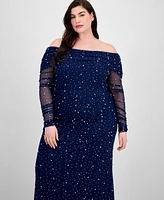 B Darlin Trendy Plus Off-The-Shoulder Pearl Gown
