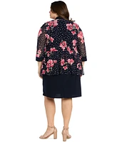 R & M Richards Plus 2.Pc Jewelry Contrast-Trim Sheath Dress Floral 3/4-Sleeve Jacket