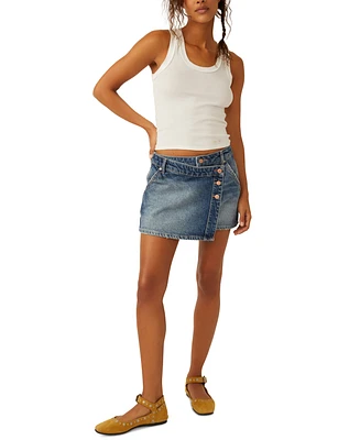 Free People Women's Wynne Cotton Faux-Wrap Denim Skirt
