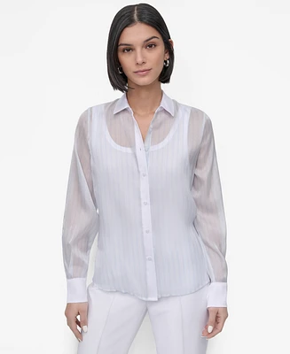 Dkny Women's Striped Button-Front Shirt