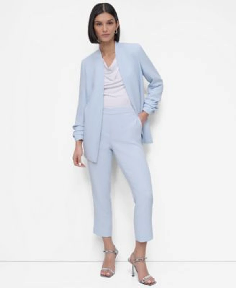 Dkny Womens Ruched Sleeve Open Front Blazer Cropped Straight Leg Pants