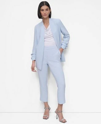 Dkny Womens Ruched Sleeve Open Front Blazer Cropped Straight Leg Pants