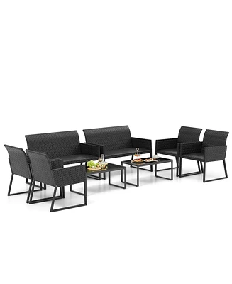 Gymax 8 Piece Patio Weather Resistant Wicker Furniture Set Outdoor Conversation Set w/ Quick Dry Foam