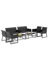 Gymax 8 Piece Patio Weather Resistant Wicker Furniture Set Outdoor Conversation Set w/ Quick Dry Foam