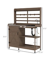 Outsunny Wooden Potting Bench with Storage, Sink, Water Tap, Natural