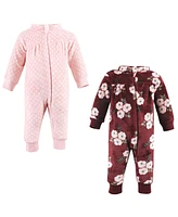 Hudson Baby Girls Plush Jumpsuits, Burgundy Floral, 12-18 Months