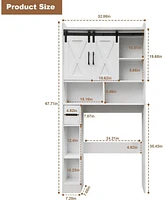 Over The Toilet Storage Cabinet, Bathroom Storage Organizer with Barn Doors and Adjustable Shelves, Farmhouse Space-Saving Toilet Rack with Paper Towe