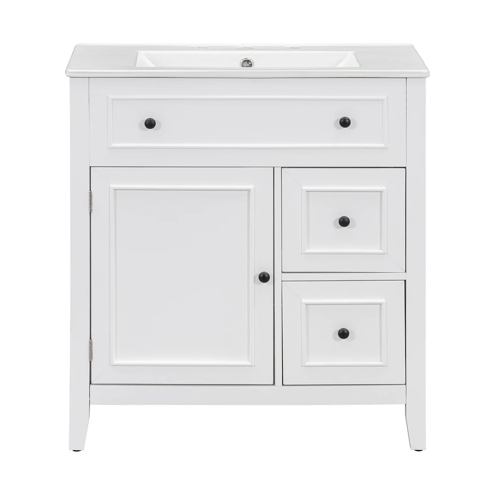 30" Bathroom Vanity with Sink Top, Bathroom Vanity Cabinet with Door and Two Drawers, Solid Wood Frame
