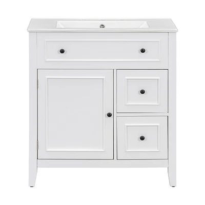 30" Bathroom Vanity with Sink Top, Bathroom Vanity Cabinet with Door and Two Drawers, Solid Wood Frame