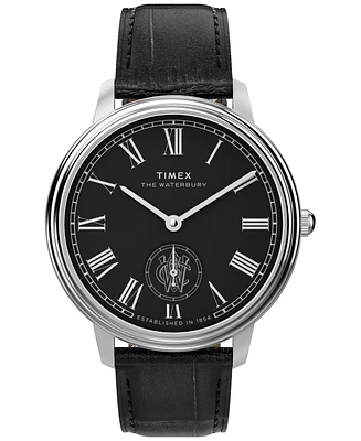 Timex Men's Quartz Analog Black Leather Watch, 39mm