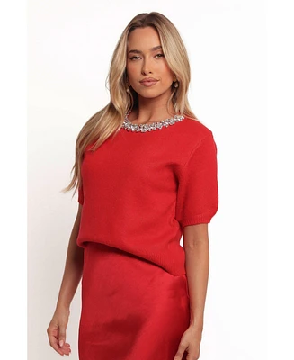 Petal and Pup Women's Orlana Embellished Neck Short Sleeve Sweater