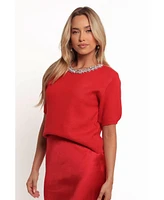 Petal and Pup Women's Orlana Embellished Neck Short Sleeve Sweater