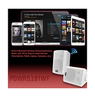 Pyle PDWR51BTWT 5.25" Bluetooth Waterproof Indoor/Outdoor Wall Mount Speakers - 240W, White, Pair