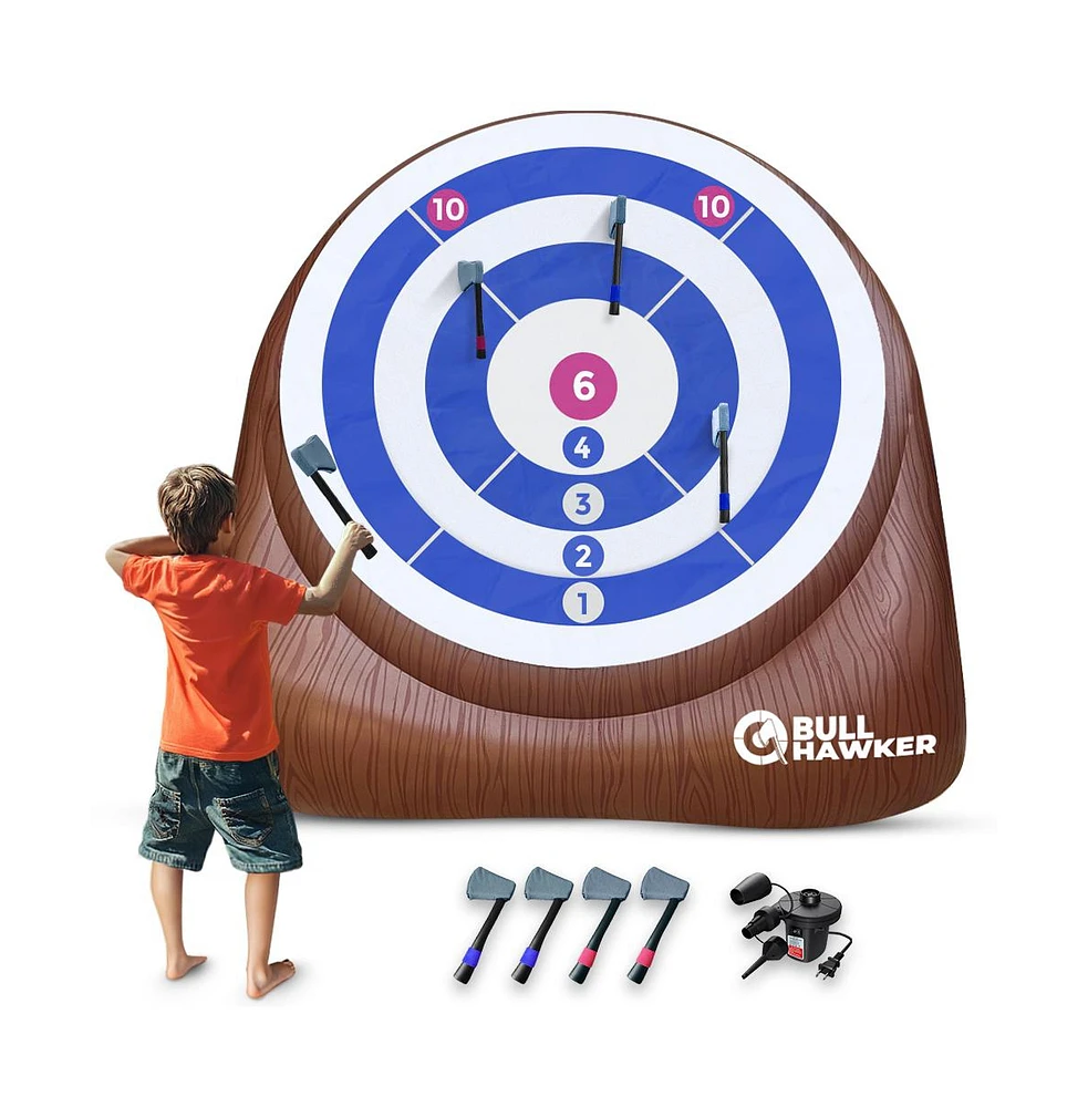 Swooc Bull Hawker | Giant Axe Darts (Over 6ft Tall) w/ 15+ Games | Axe Throwing Game for Backyard w/ Air Pump | Carnival Game