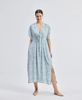 Reistor Women's Maxi Gathered Dress Blue Florals