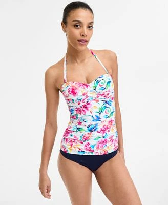 Anne Cole Womens Watercolor Paisley Twist Front Bandeau Tankini Top High Waist Bikini Bottoms