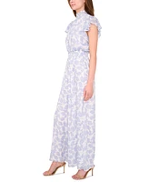 Msk Petite Floral Smocked-Waist Flutter-Sleeve Jumpsuit