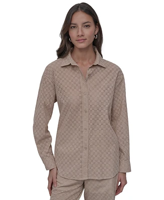 Dkny Jeans Petite Cotton Classic-Fit Button-Up Shirt