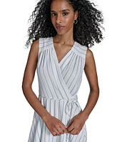 Calvin Klein Women's Striped Faux-Wrap Maxi Dress