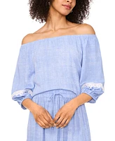Sam & Jess Petite Lace-Trim Off-The-Shoulder 3/4-Sleeve Top