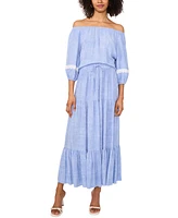 Sam & Jess Petite Drawstring-Waist Tiered Maxi Skirt