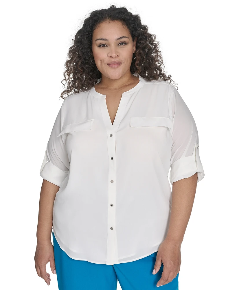 Calvin Klein Plus Split-Neck Button-Front Shirt