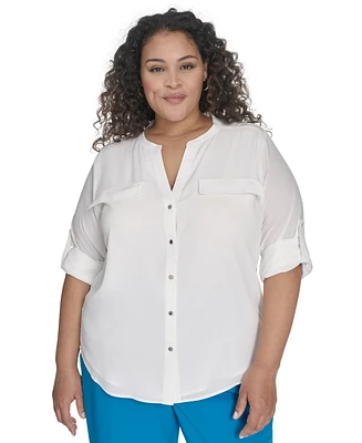 Calvin Klein Plus Split-Neck Button-Front Shirt