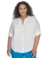 Calvin Klein Plus Split-Neck Button-Front Shirt