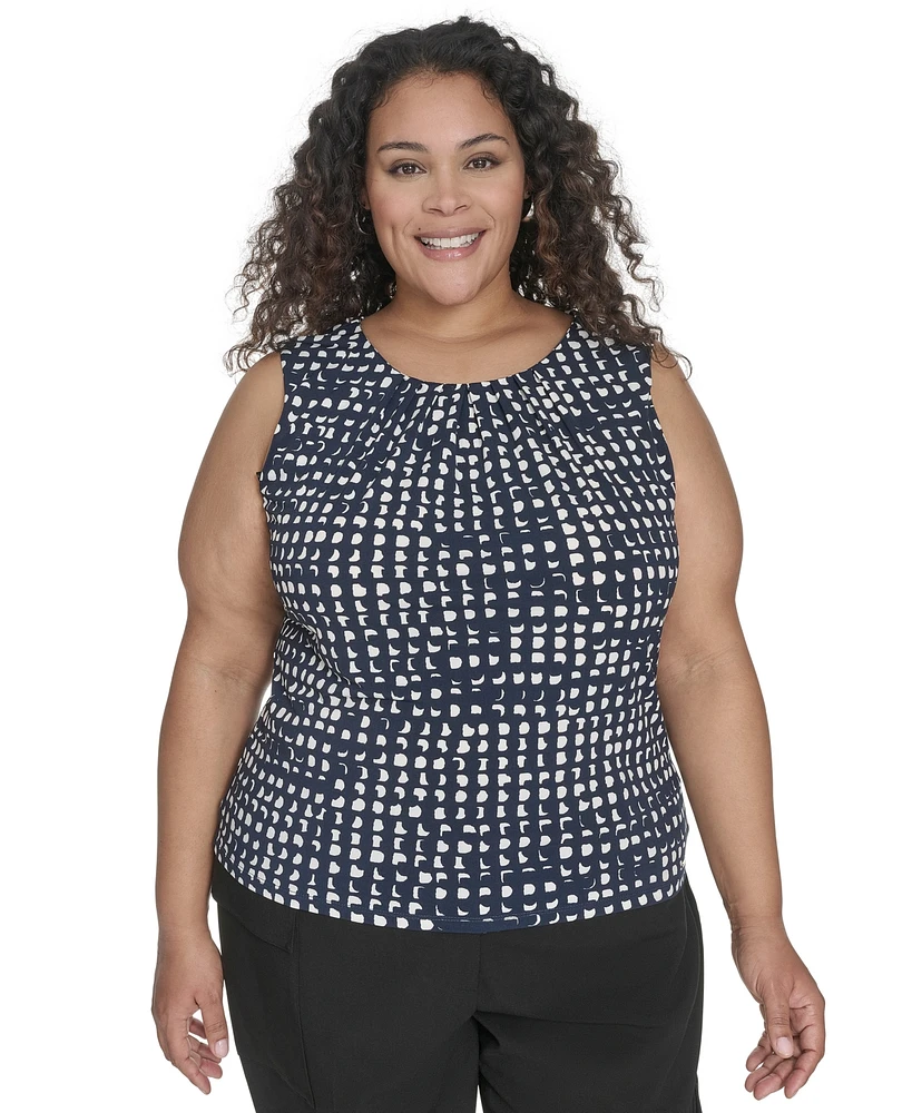 Calvin Klein Plus Printed Pleat Neck Sleeveless Top