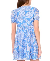 Msk Plus Printed Short-Puff-Sleeve Dress