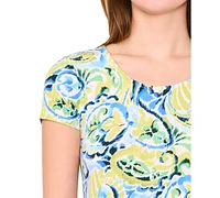 Msk Petite Paisley-Print Short-Sleeve Shift Dress