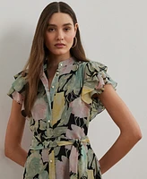 Lauren Ralph Petite Floral Belted Georgette Shirtdress