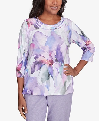 Alfred Dunner Petite Crystal Springs Dramatic Flower Top