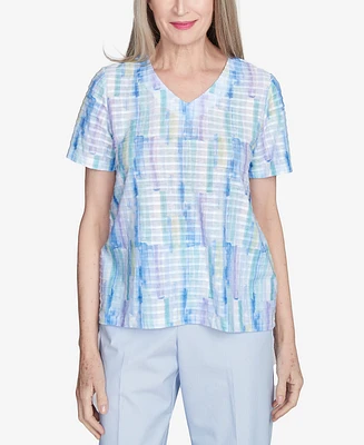 Alfred Dunner Petite St. Thomas Textured Brushstroke Short Sleeve Top