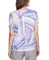 Alfred Dunner Petite Crystal Springs Brushstroke Stained Glass Short Sleeves Top