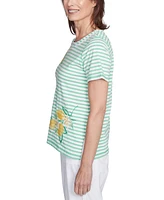 Alfred Dunner Petite Rise & Shine Lemon Printed Striped Top