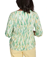 Alfred Dunner Petite Rise & Shine Bright Textured Strokes Embellished Top