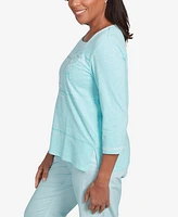 Alfred Dunner Petite St. Thomas Asymmetrical Dragonfly Embroidery Top