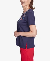 Alfred Dunner Petite Land of The Free Butterfly Criss-Cross Crew Neck Top