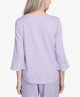 Alfred Dunner Petite Crystal Springs Floral Embroidered Eyelet Sleeve Top