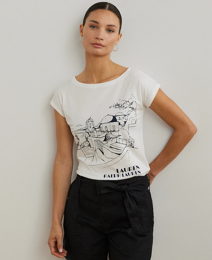 Lauren Ralph Petite Cotton-Blend Jersey Graphic Tee