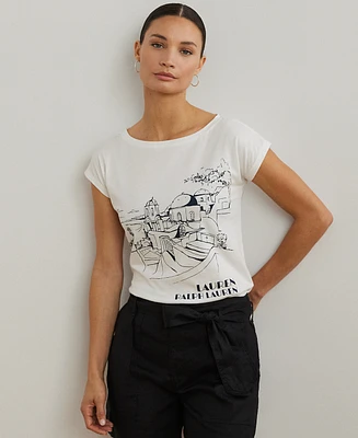 Lauren Ralph Petite Cotton-Blend Jersey Graphic Tee